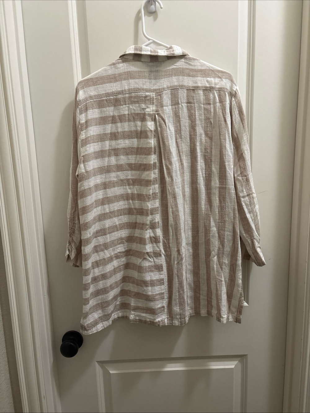 Ali Miles Linen Blend Button Down Size M Shirt Tan & White Beach Resortwear - Picture 6 of 6